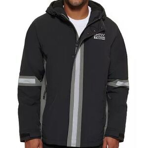 New DKNY Men's Colorblocked Tech Hooded Jacket black, gray, M